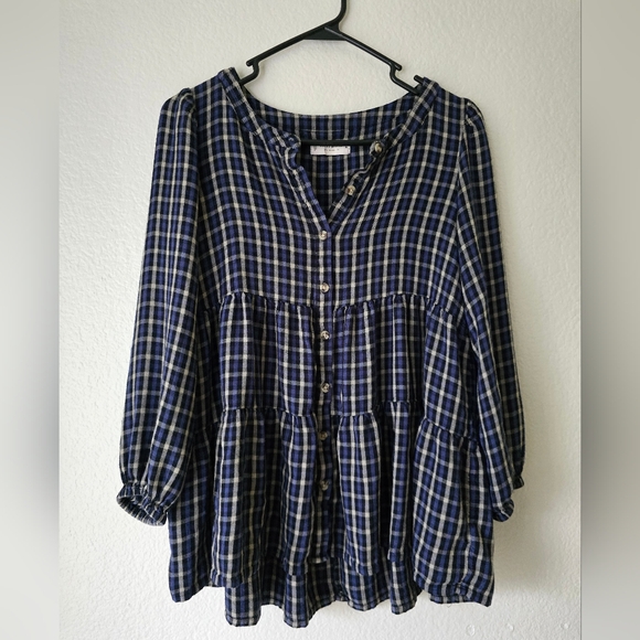 Lucky Brand Plaid Tiered Tunic - Picture 1 of 5